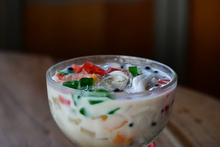 Es Campur, Sop buah, Fruit soup, Iced dessert drink made of mixed fruits, milk and sweet syrup