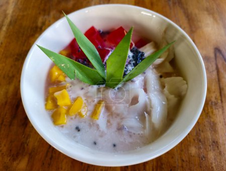 Mixed Ice (Es Campur) made by mixing various types of ingredients in sweet syrup, grass jelly, jackfruit, cendol, avocado etc. Indonesian food & dink