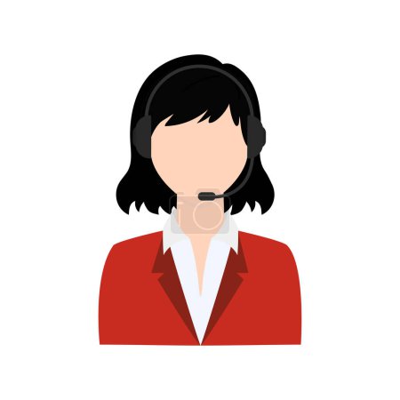 Illustration pour Call center employee woman. The operator speaks in headphones with a microphone. Vector online customer service, consultants communicate with headphones in help desks - image libre de droit
