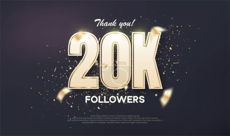 Ilustración de Los seguidores diseñan celebración de logro de 20k. número único con oro de lujo - Imagen libre de derechos
