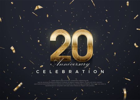 Téléchargez les illustrations : Célébration du 20e anniversaire, design vectoriel 3D avec luxe et or brillant. - en licence libre de droit