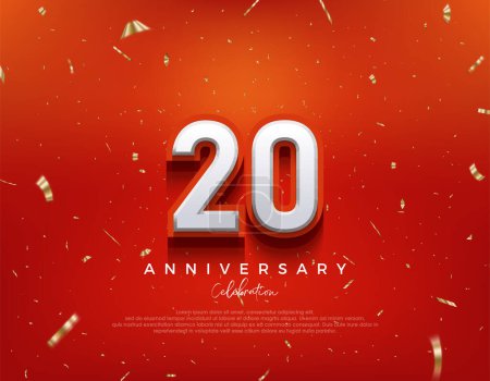 20th Anniversary. with white 3d numbers on fancy red background.