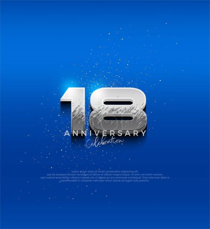 Número de diseño metálico plateado. Celebración del 18 aniversario con elegante diseño 3d. Fondo vectorial premium para saludo y celebración.