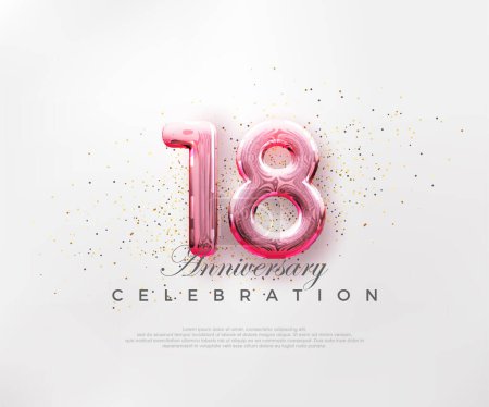 Balloons number 18th with red numbers on a bright pink background. Premium vector for poster, banner, celebration greeting.