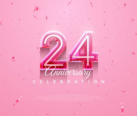 Hermoso diseño de celebración del 24 aniversario con color rosa femenino. Fondo vectorial premium para saludo y celebración.