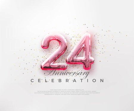 Balloons number 24th with red numbers on a bright pink background. Premium vector for poster, banner, celebration greeting.