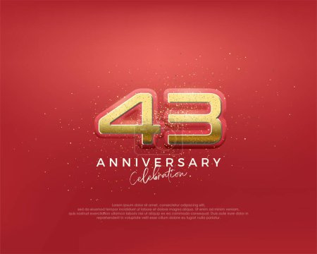 Illustration for 43rd anniversary in luxurious gold color. glitter vector premium. Premium vector for poster, banner, celebration greeting. - Royalty Free Image