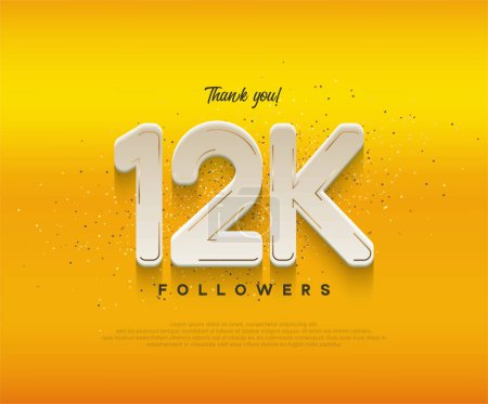Foto de Celebración de 12k seguidores con números blancos modernos sobre fondo amarillo. - Imagen libre de derechos