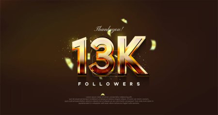 Illustration for Modern design with shiny gold color to thank 13k followers. - Royalty Free Image