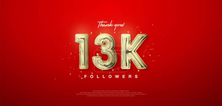 Illustration for 13k gold number, thanks for followers. posters, social media post banners. - Royalty Free Image