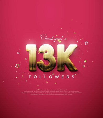 Illustration for Thank you followers for 13k, with fancy gold numbers on a red background. - Royalty Free Image