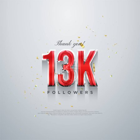 Illustration for Thank you 13k followers, red numbers design on a white background. - Royalty Free Image