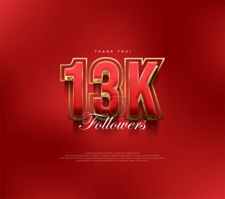 Illustration for Thank you 13k followers greetings, bold and strong red design for social media posts. - Royalty Free Image
