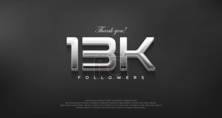 Illustration for Simple and elegant thank you 13k followers, with a modern shiny silver color. - Royalty Free Image