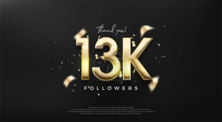 Illustration for Shiny gold number 13k for a thank you design to followers. - Royalty Free Image