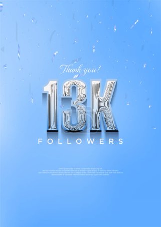 Illustration for 13k thank you followers with bright blue numbers and with a cool theme. - Royalty Free Image