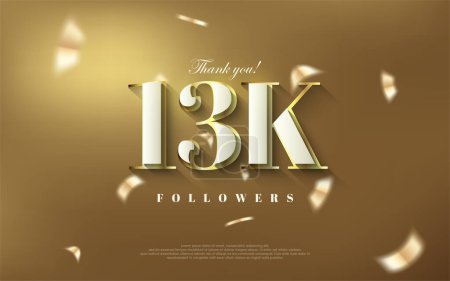 Illustration for Thank you 13k followers background, shiny luxury gold design. - Royalty Free Image