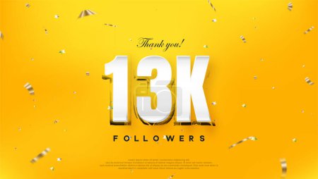Illustration for Thank you 13k followers, on a bright yellow background. - Royalty Free Image