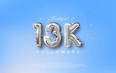 Illustration for Thank you for the 13k followers with silver metallic balloons illustration. - Royalty Free Image