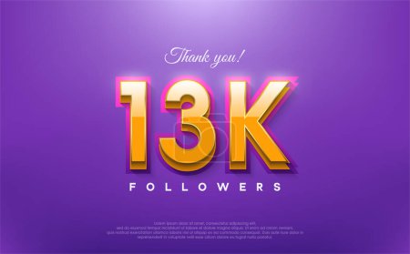 Illustration for Thank you 13k followers, 3d design with orange on blue background. - Royalty Free Image
