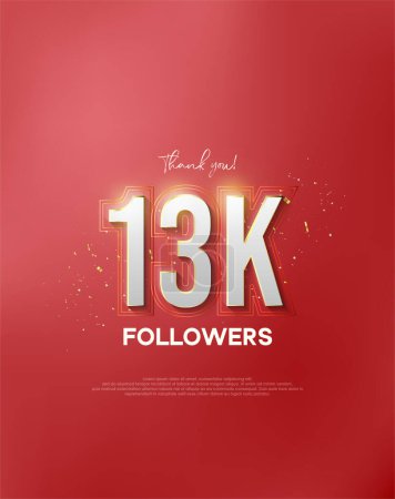 Illustration for Thank you 13k followers with white numbers wrapped in shiny gold. - Royalty Free Image
