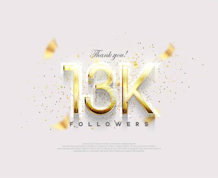 Illustration for Golden number 13k followers. celebration of reaching 13k followers. - Royalty Free Image