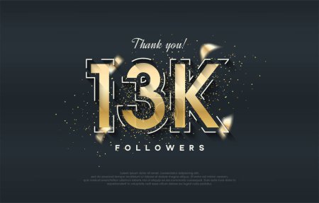 Illustration for 13k followers design with shiny gold color. - Royalty Free Image