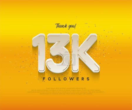 Illustration for 13k followers celebration with modern white numbers on yellow background. - Royalty Free Image