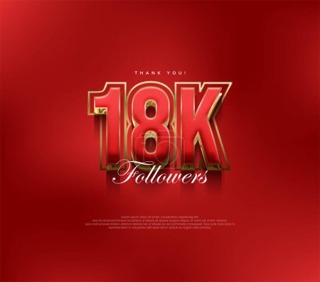 Ilustración de Gracias 18k seguidores saludos, diseño rojo fuerte y audaz para publicaciones en redes sociales. - Imagen libre de derechos
