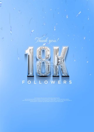 Ilustración de 18k gracias seguidores con números azules brillantes y con un tema fresco. - Imagen libre de derechos