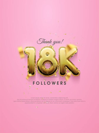 Ilustración de Diseño de 18k seguidores, con números de oro de lujo para saludos en publicaciones de redes sociales. - Imagen libre de derechos