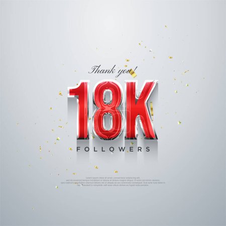 Ilustración de Gracias 18k seguidores, números rojos de diseño sobre un fondo blanco. - Imagen libre de derechos