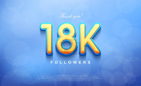 Ilustración de 18k número para agradecer a los seguidores, único fondo azul bokeh. - Imagen libre de derechos