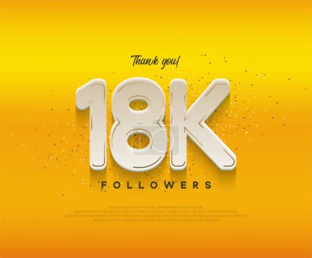 Ilustración de 18k seguidores celebración con números blancos modernos sobre fondo amarillo. - Imagen libre de derechos