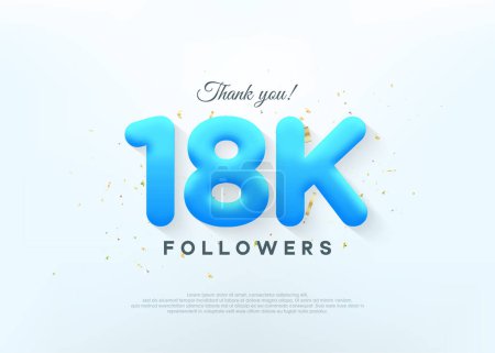 Ilustración de Gracias 18k seguidores, con números de globos azules. - Imagen libre de derechos