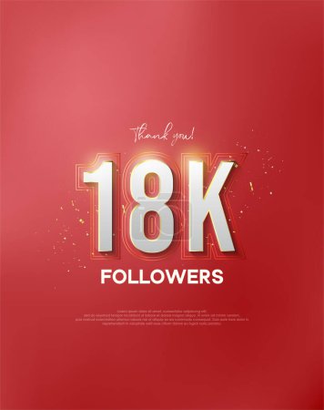 Ilustración de Gracias 18k seguidores con números blancos envueltos en oro brillante. - Imagen libre de derechos