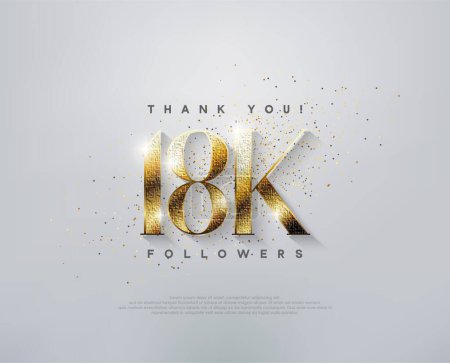 Ilustración de Saludo de lujo 18k seguidores gracias, con elegantes números de oro. - Imagen libre de derechos