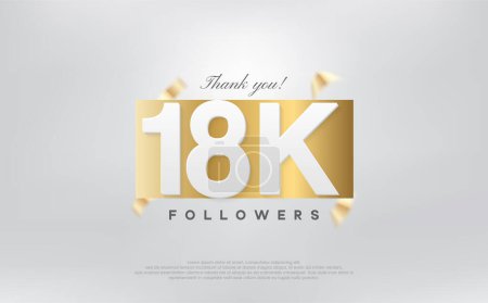 Ilustración de Gracias 18k seguidores, diseño simple con números en papel de oro. - Imagen libre de derechos