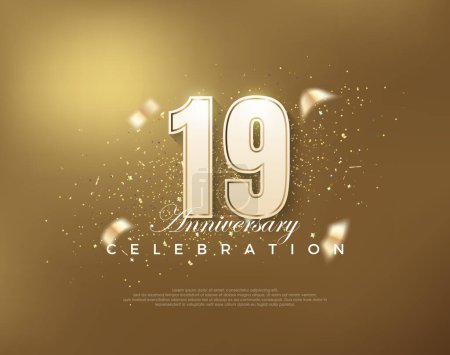 Luxury gold 19th anniversary celebration with white numbers on gold background. Premium vector for poster, banner, celebration greeting.