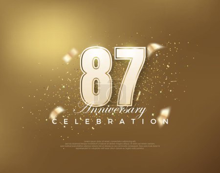 Téléchargez les illustrations : Fête du 87e anniversaire de l'or de luxe avec des chiffres blancs sur fond or. Vecteur Premium pour affiche, bannière, salutation de célébration. - en licence libre de droit