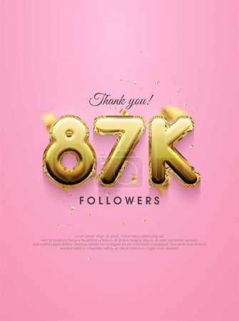 Illustration for 87k followers design, with luxury gold numbers for greetings on social media posts. - Royalty Free Image