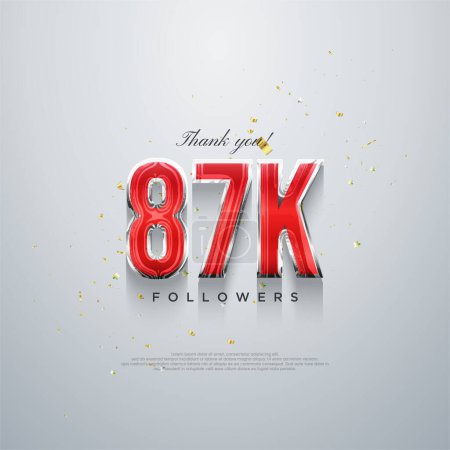 Illustration for Thank you 87k followers, red numbers design on a white background. - Royalty Free Image