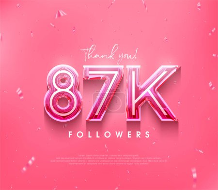 Téléchargez les illustrations : 87k followers design pour un merci. dans une couleur rose tendre. - en licence libre de droit