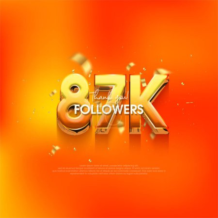 Illustration for 87k followers speech background, with a bright and fresh orange color. - Royalty Free Image