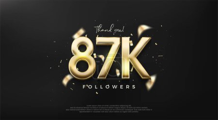 Illustration for Shiny gold number 87k for a thank you design to followers. - Royalty Free Image