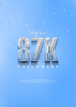 Illustration for 87k thank you followers with bright blue numbers and with a cool theme. - Royalty Free Image