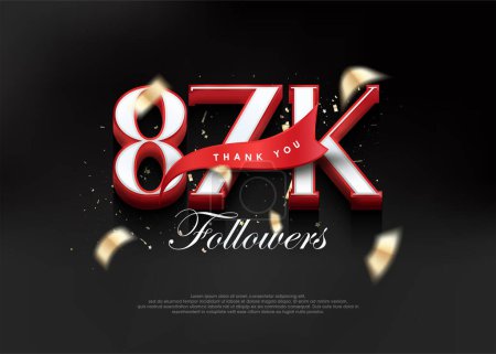 Illustration for Thank you 87k followers, with 3d numbers with red ribbon. - Royalty Free Image