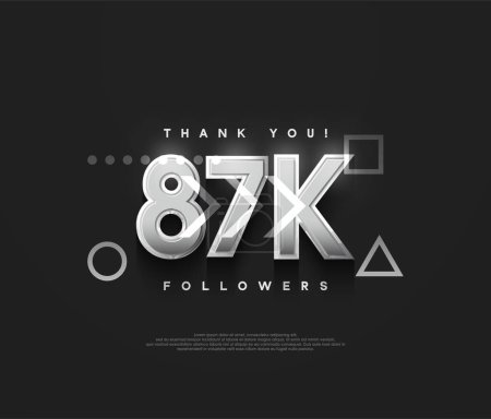 Illustration for 87k followers background, thank you with silver metallic numbers. - Royalty Free Image
