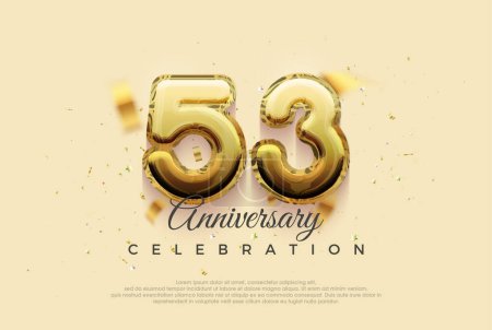 Foto de 53 aniversario celebración, diseño de vectores con brillantes globos de oro ilustración. Fondo vectorial premium para saludo y celebración. - Imagen libre de derechos