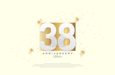 Illustration for 38th anniversary celebration, with numbers on elegant gold paper. Premium vector for poster, banner, celebration greeting. - Royalty Free Image
